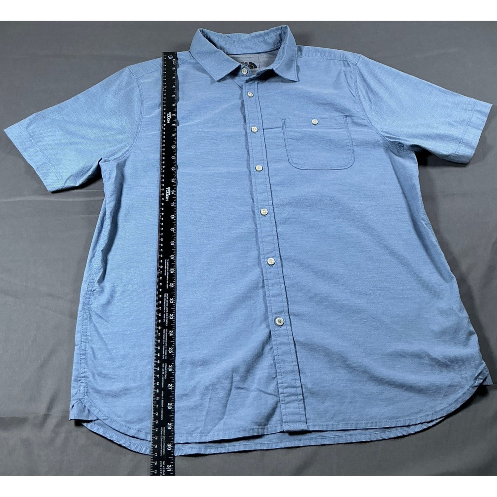 The North Face Mens Blue Micro Stripe Short Sleeve Button Down Shirt Large L - Picture 4 of 10